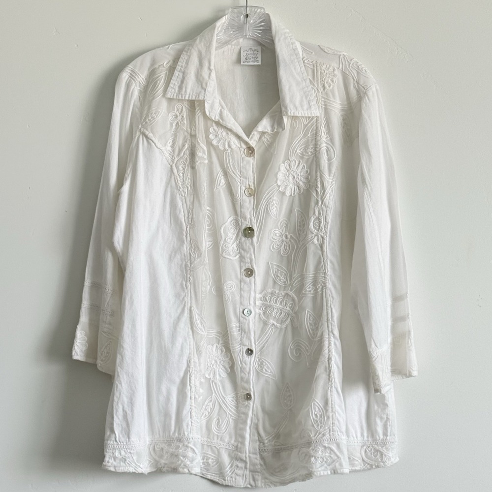 Parsley & Sage Embroidered Blouse Top XL Scandi Boho Western New Preppy Coastal